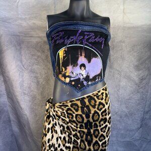 Women's Prince Purple Rain Denim Bustier Custom Rhinestones TShirt SZ Medium